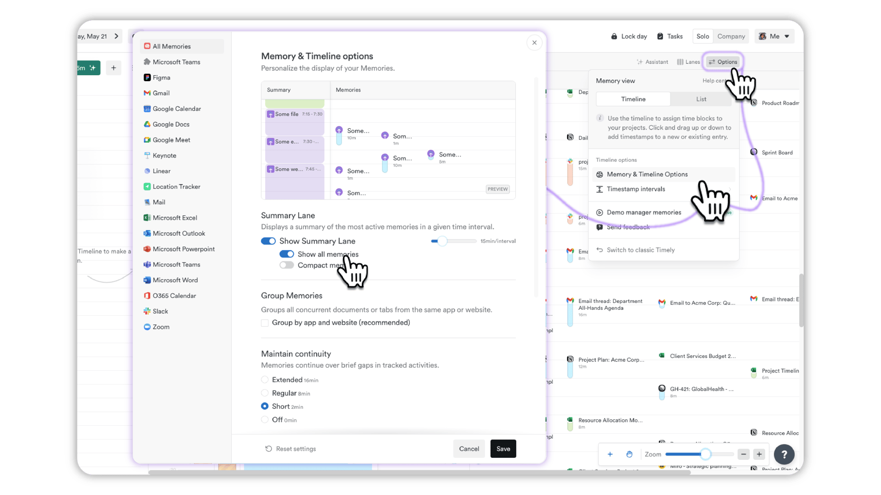 Memory Log Timeline New Timeline | Timely Features | Timely Hub